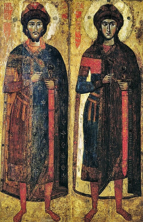 Борис и Глеб на иконе XIV века